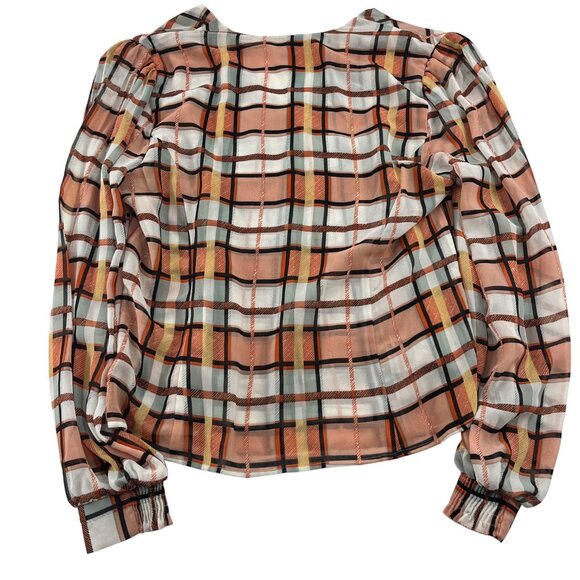 Cabi Women's Plaid Long Sleeve Blouse Medium Polyester Peach/Black Career - Picture 5 of 5
